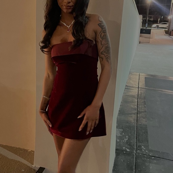 White Fox Boutique Burgundy Mini Dress - Picture 1 of 7